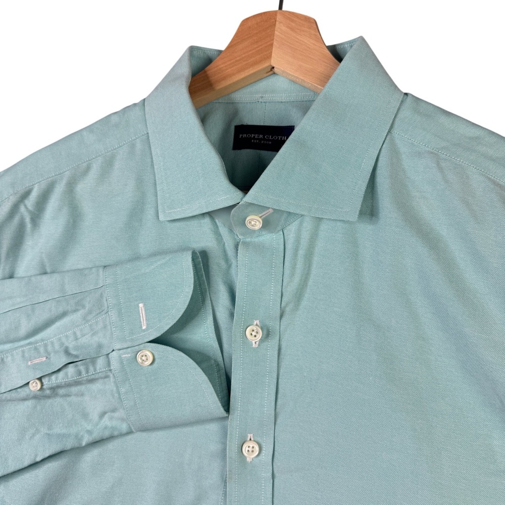 Proper Cloth Mens Cotton Button Down Shirt Mint Green Long Sleeve Alex Dunn XL